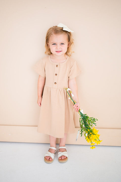 Button Twirl Dress - Wheat